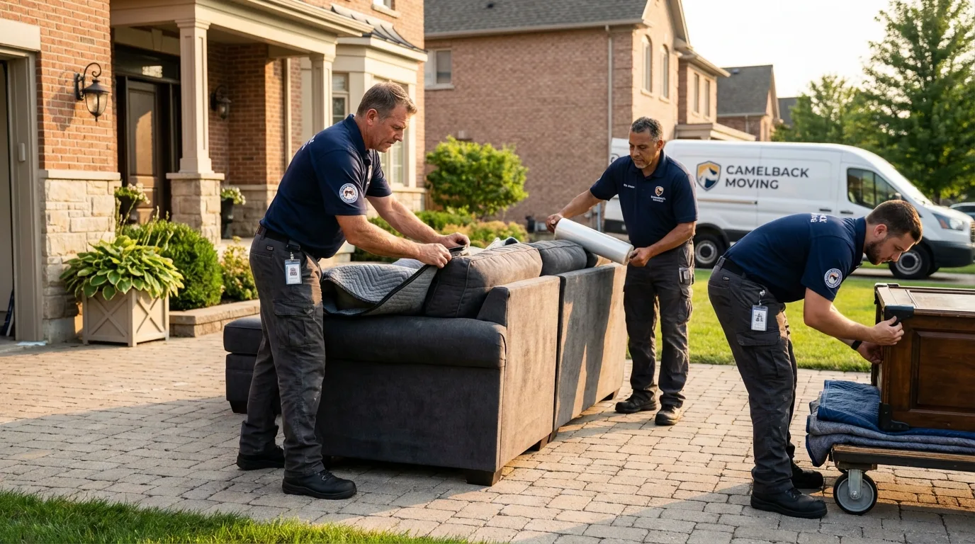 Large estate moving crew wrapping furniture in Stuart, IA
