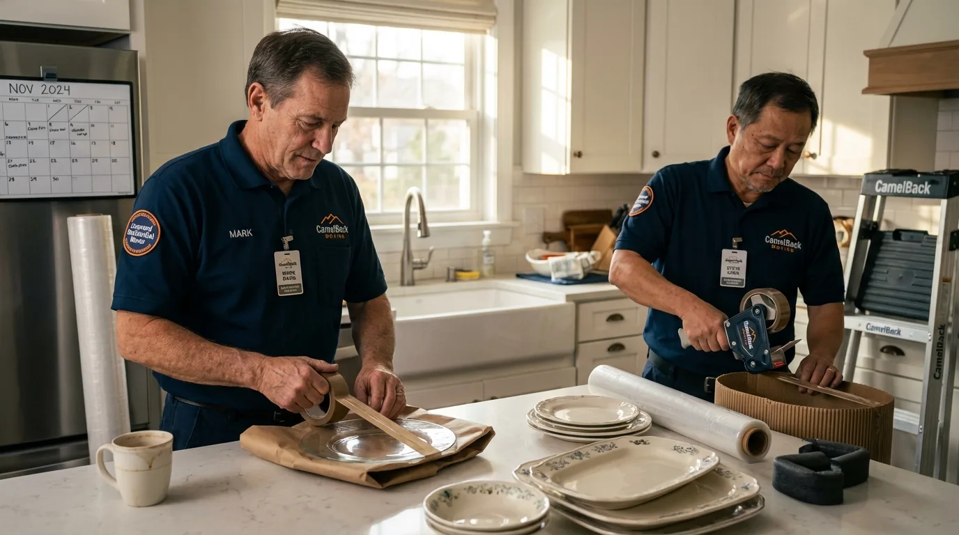 Professional crew packing kitchen dishware in Stuart, IA
